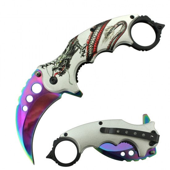 7" Overall Spring Assisted Karambit Knife Rainbow (60/12/17*11*7/22)