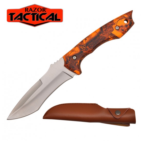 9" Overall Hunting Knife Orange Camo Handle with Sheath
