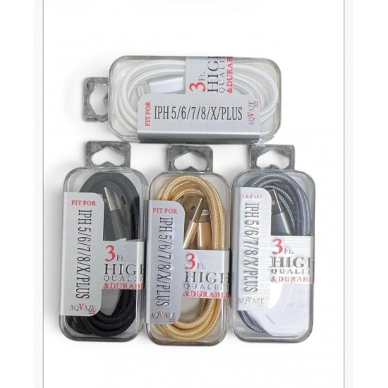AQVAZE 3 ft, High Quality & Durable  i-Phone Cable 12pcs mix color / Pack 