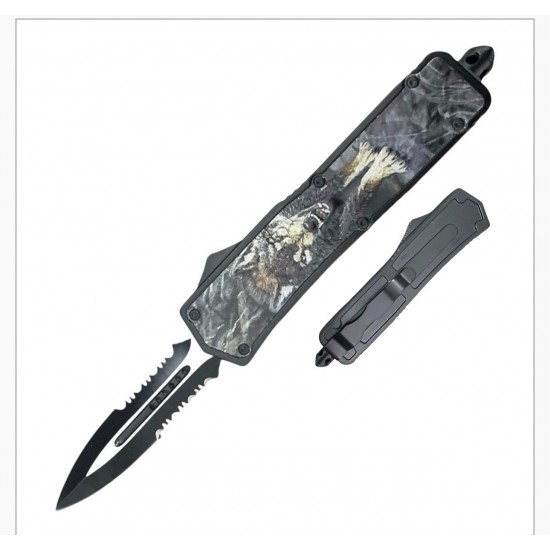 Special OTF Knife Multicolor Wolf Handle, Double Serrated Dagger Blade (50/1/15*12*10/28)