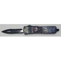 Special OTF Knife Multicolor Wolf Handle, Double Serrated Dagger Blade (50/1/15*12*10/28) Special OTF Knife Multicolor Wolf Handle, Double Serrated Dagger Blade (50/1/15*12*10/28)