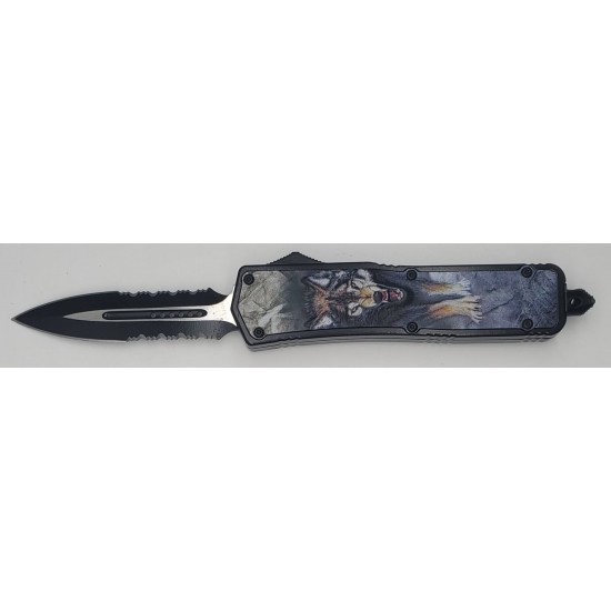 Special OTF Knife Multicolor Wolf Handle, Double Serrated Dagger Blade (50/1/15*12*10/28)