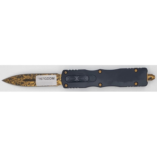 Special OTF Knife, Black 4.5" Handle With Gray & Gold color Mix Pattern design 3" Dagger Blade.