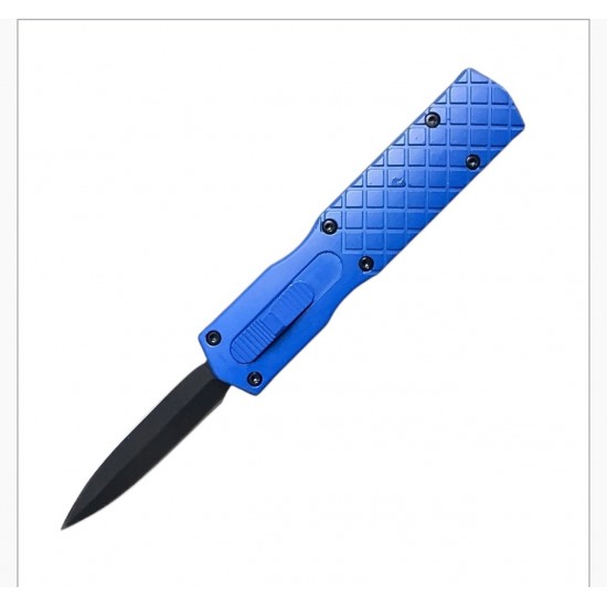Mini 5-3/8" Overall OTF Knife, Blue Handle, Black Dagger Blade and Pocket Clip.(200/40/13*9*8/32)
