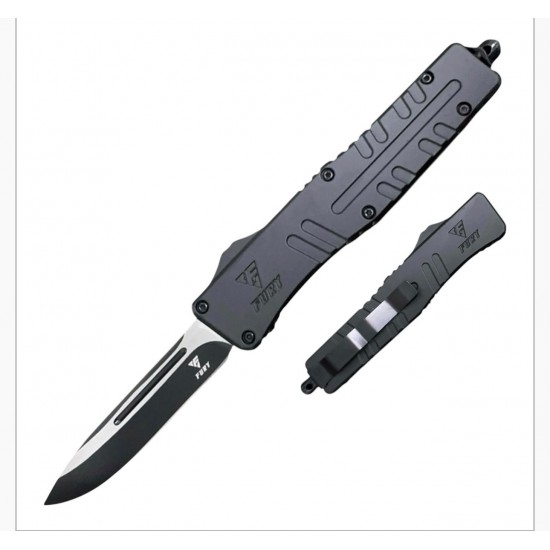 FURY Special OTF Knife. Black Handle, Drop Point Blade