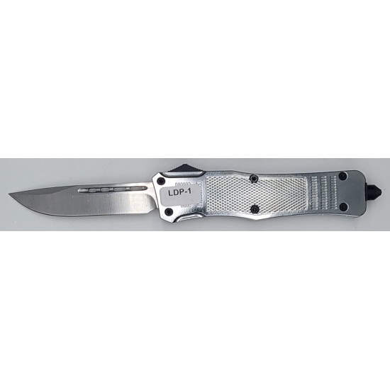 Special OTF Knife. Silver Handle, Silver Drop Point Blade (60/cs)