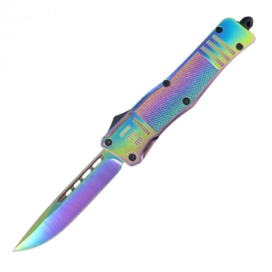 Special OTF Knife. Titanium Multi color Handle and Drop Point Blade (60/cs)