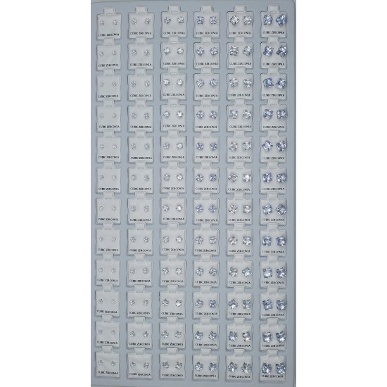 Silver Square Cubic Zirconia Earrings  72 Pcs / Card (50/cs) (JW-512)