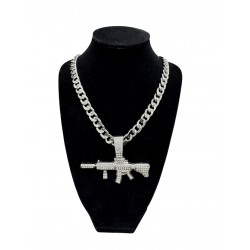 Silver Curb Cuban Link Chain Necklace with "AK47" Pendant Silver Curb Cuban Link Chain Necklace with "AK47" Pendant