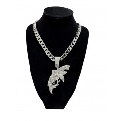Silver Curb Cuban Link Chain Necklace with "Fish" Pendant Silver Curb Cuban Link Chain Necklace with "Fish" Pendant