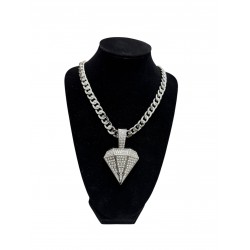 Silver Curb Cuban Link Chain Necklace with "Diamond" Pendant Silver Curb Cuban Link Chain Necklace with "Diamond" Pendant