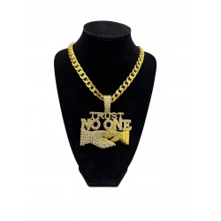 Gold Curb Cuban Link Chain Necklace with "TRUST NO ONE" Pendant Gold Curb Cuban Link Chain Necklace with "TRUST NO ONE" Pendant
