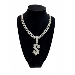 Silver Curb Cuban Link Chain Necklace with "S" Pendant Silver Curb Cuban Link Chain Necklace with "S" Pendant