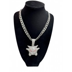 Silver Curb Cuban Link Chain Necklace with "Picachu" Pendant Silver Curb Cuban Link Chain Necklace with "Picachu" Pendant