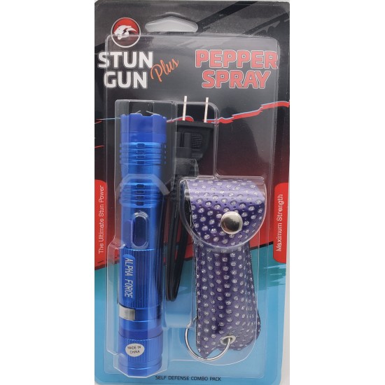 Cheetah Blue Alpha Force Flash Light Stun Gun (CH-57) & Pepper Spray COMBO Blister Pack