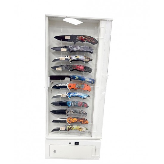4 Sided Counter Top Acrylic Display W/ LED, HOLDS Knives 48 Pcs (Included) (1/14*14*33/20) (18/42*48*71/395)