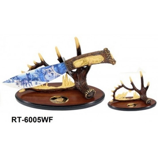 WOLF FANTASY KNIFE RESIN ART BLADE WITH STAND (12/cs)