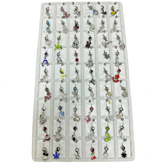 Silver Muti Design Belly Rings 54 pcs/card (50/1/22*16*18/33) JW-507