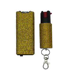 Cheetah Gold Rhinestones Stun Gun & Pepper Spray Combo Blister Pack (120/1/24*15*18/49) Cheetah Gold Rhinestones Stun Gun & Pepper Spray Combo Blister Pack (120/1/24*15*18/49)