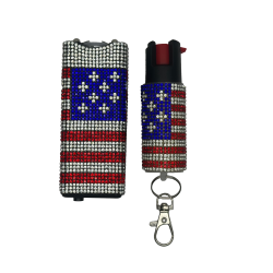 Cheetah USA Flag Rhinestones Stun Gun & Pepper Spray Combo Blister Pack (120/1/24*15*18/49)