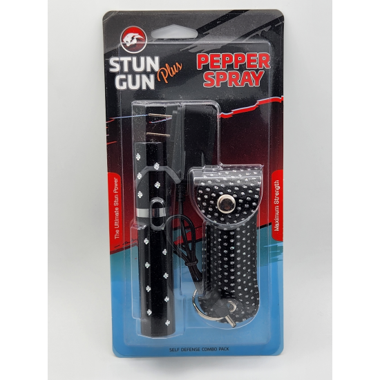 Cheetah Black Lipstick Stun Gun (CH-18) & Pepper Spray COMBO Blister Pack