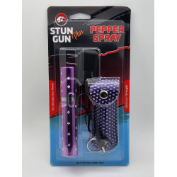 Cheetah Purple Lipstick Stun Gun & Pepper Spray COMBO Blister Pack (48/1/20*15*10/17)