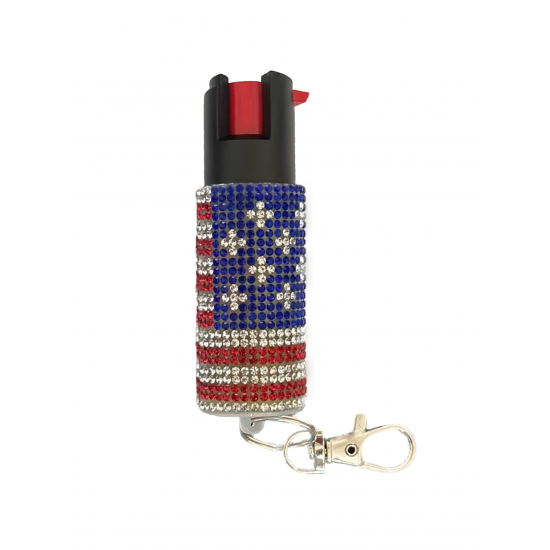 Cheetah USA Flag Rhinestones 1/2 oz Keychain Pepper Spray (200/24X14X18/30)