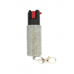 Cheetah White Rhinestones 1/2 oz Keychain Pepper Spray (200/24X14X18/30)