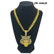 Gold Curb Cuban Link Chain Necklace with "TIGER" Pendant (200/12/15*11*9/27)