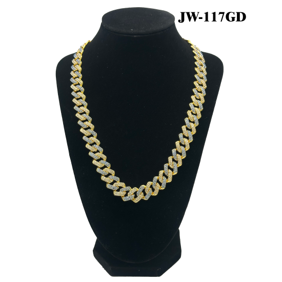 Blue and White Stone Cuban Link Chain 50cm Gold Necklace 