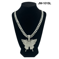 Butterfly Curb Link Chain and Pendant 50cm Silver Necklace
