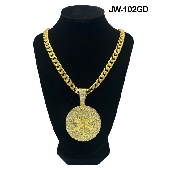 Circle Star Curb Link Chain and Pendant 50cm Gold Necklace