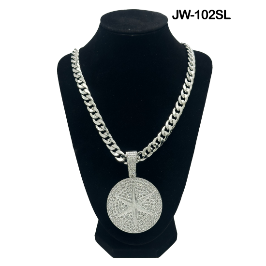 Circle Star Curb Link Chain and Pendant 50cm Silver Necklace