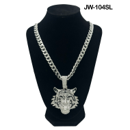Silver Curb Cuban Link Chain Necklace with "TIGER" Pendant (200/12/15*11*9/27)