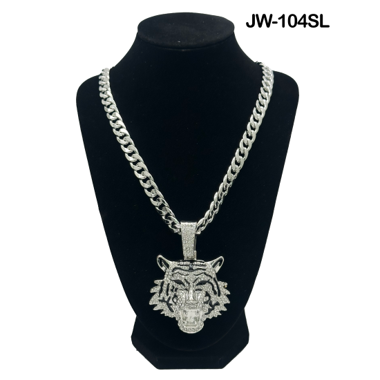 Tiger Curb Link Chain and Pendant 50cm Silver Necklace 