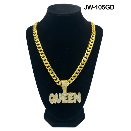 Queen Curb Link Chain Necklace and Pendant 50cm Gold Necklace 