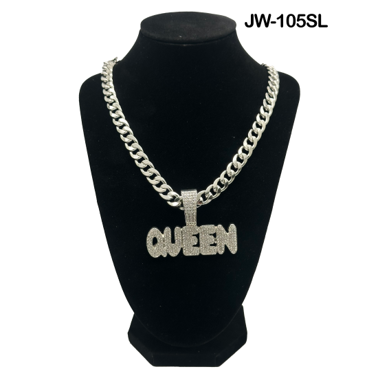 Queen Curb Link Chain Necklace and Pendant 50cm Silver Necklace 