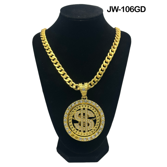 Spinning Dollar Sign Circle Curb Link Chain Necklace and Pendant 50cm Gold Necklace 