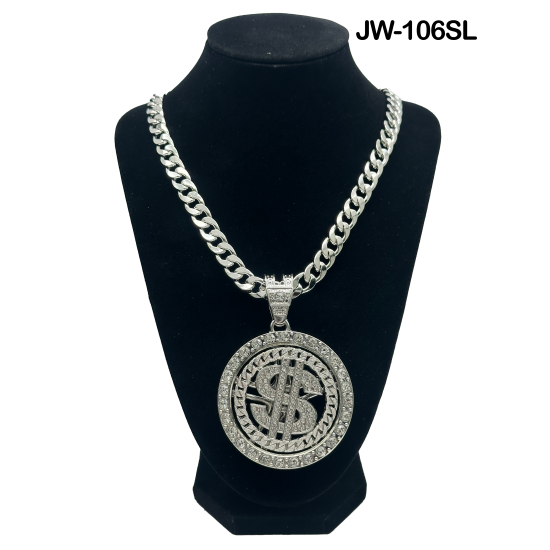 Spinning Dollar Sign Circle Curb Link Chain Necklace and Pendant 50cm Silver Necklace 