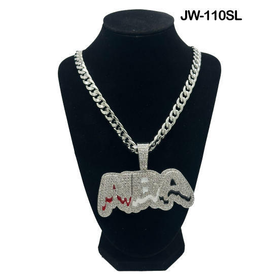 AIBA Curb Link Chain and Pendant 50cm Silver Necklace 