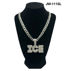 ICE Curb Link Chain and Pendant 50cm Silver Necklace 