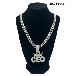 CEO Curb Link Chain and Pendant 50cm Silver Necklace 