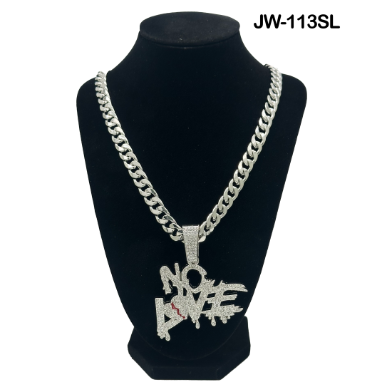 No Love Curb Link Chain and Pendant 50cm Silver Necklace 