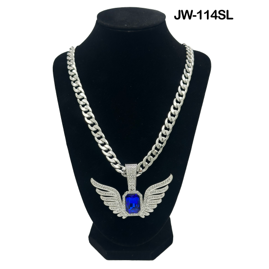 Sapphire Angel Curb Link Chain and Pendant 50cm Silver Necklace 