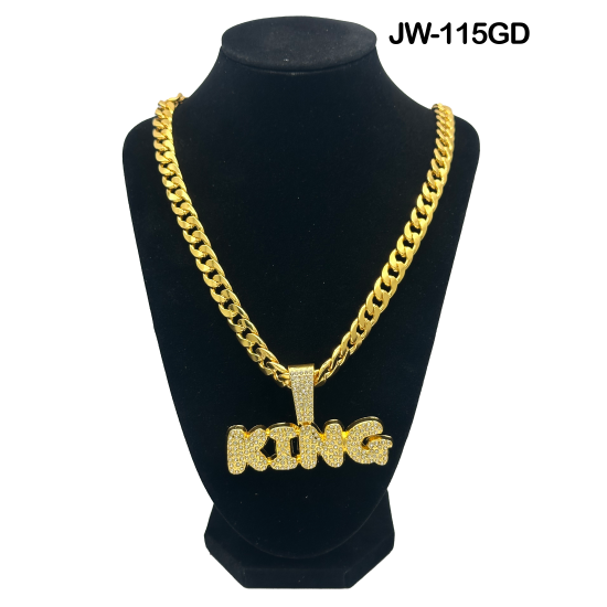 Gold Curb Cuban Link Chain Necklace with "KING" Pendant 