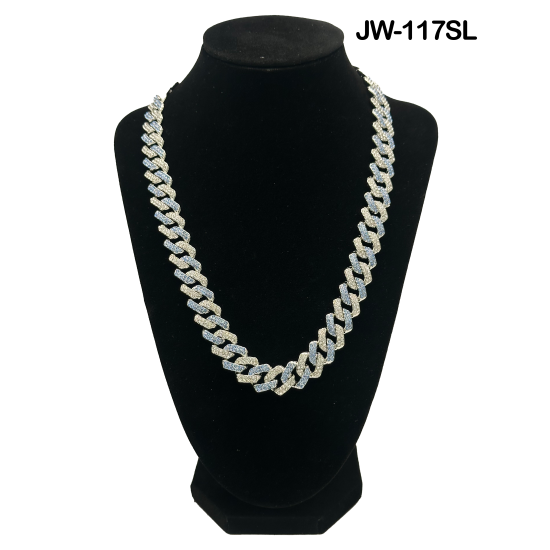 Blue and White Stone Cuban Link Chain 50cm Silver Necklace 