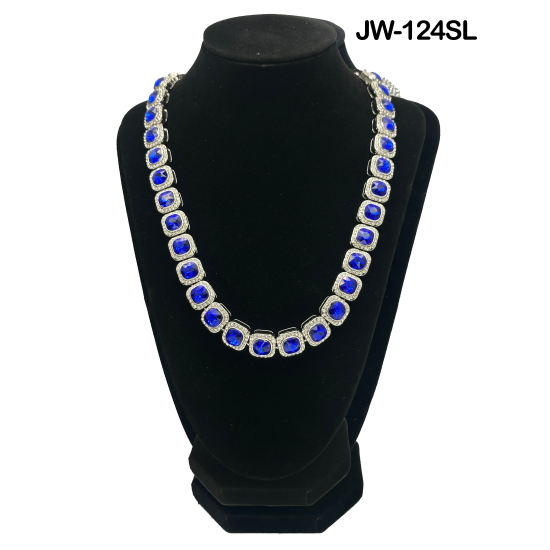 Square Sapphire Chain 50cm Silver Necklace 