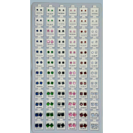 Ear Studs Square Shape Jewelry Multi Color, Silver 72 Pcs/card (50/1/19*19*16/21) (216008)
