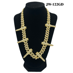 Gold Curb Cuban Link Bullet Chain Necklace