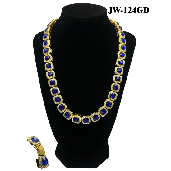 Square Sapphire Chain 50cm Gold Necklace 